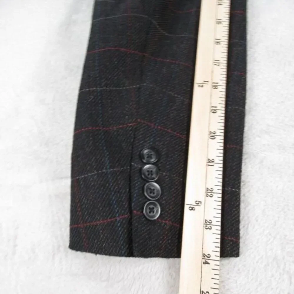 Christian Dior Wool Blazer Mens 42R Gray Check Sport Coat 2‎ Button Single Vent
